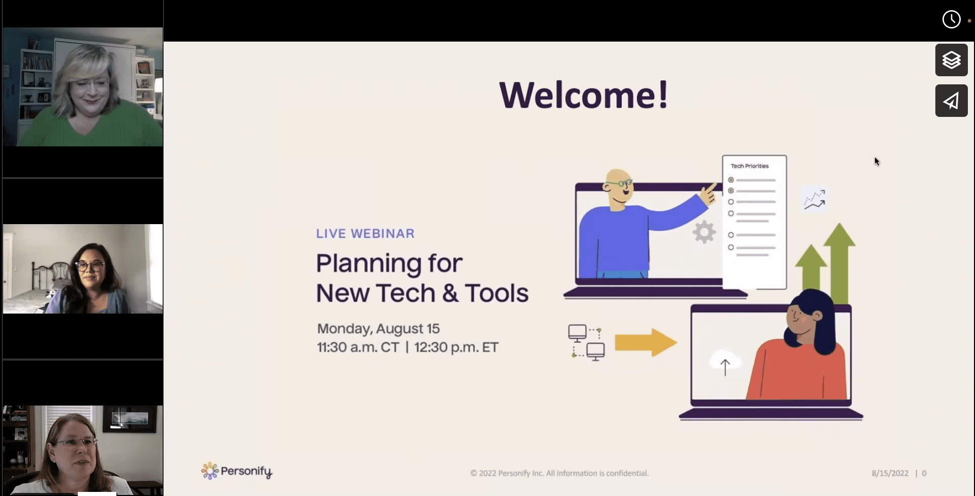 Title slide of "Planning for New Tech & Tools" with three female speaker images on the left-hand side.